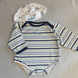 Peter Rabbit Striped Baby Bodysuit with Hat - Blue, Green, Yellow